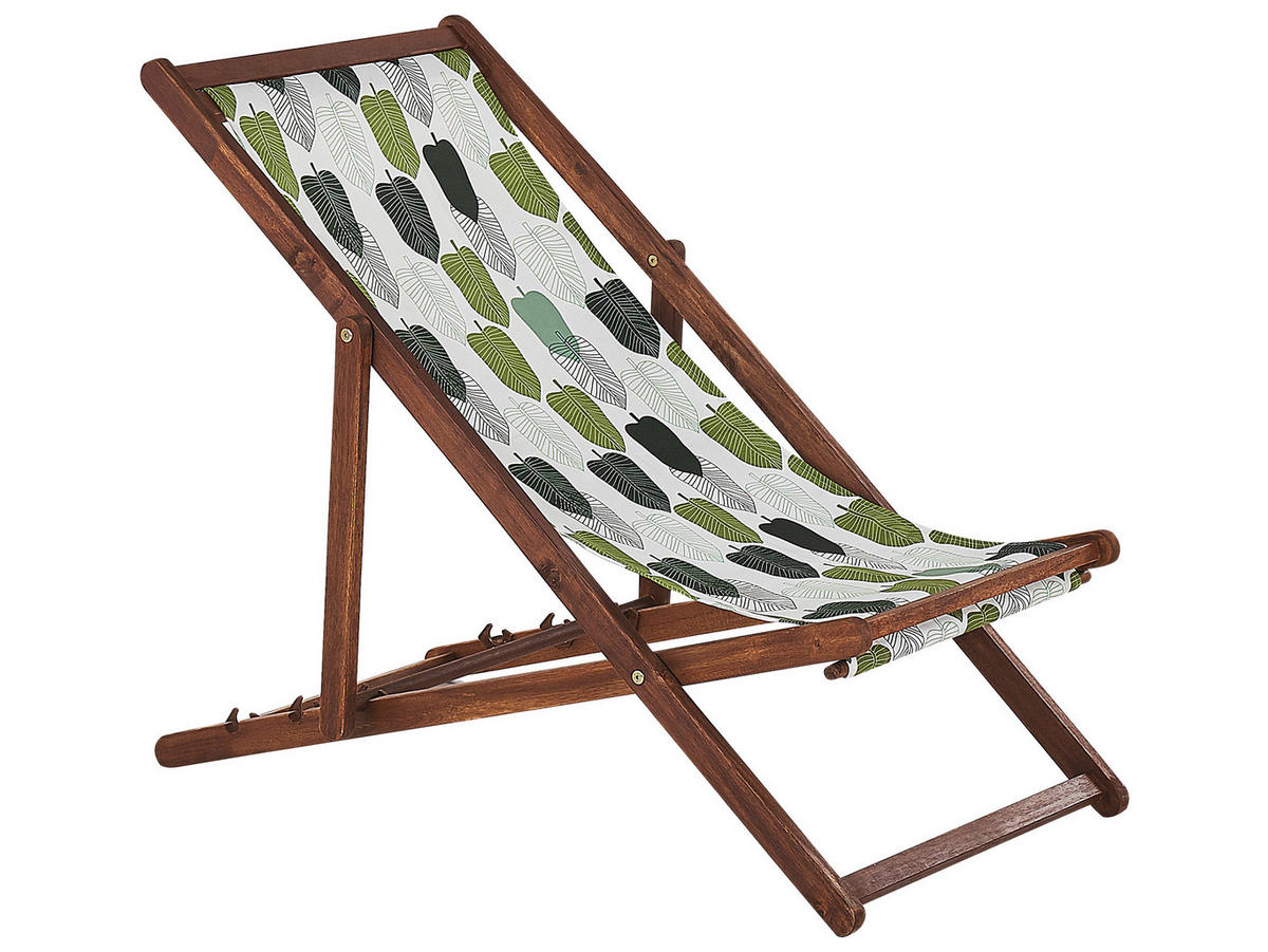 GARTENLIEGE 2er-Set dunkelbraun Textil grün/weiß Blättermotiv Anzio - Dunkelbraun/Weiß, Textil (54/70/97cm) - Beliani
