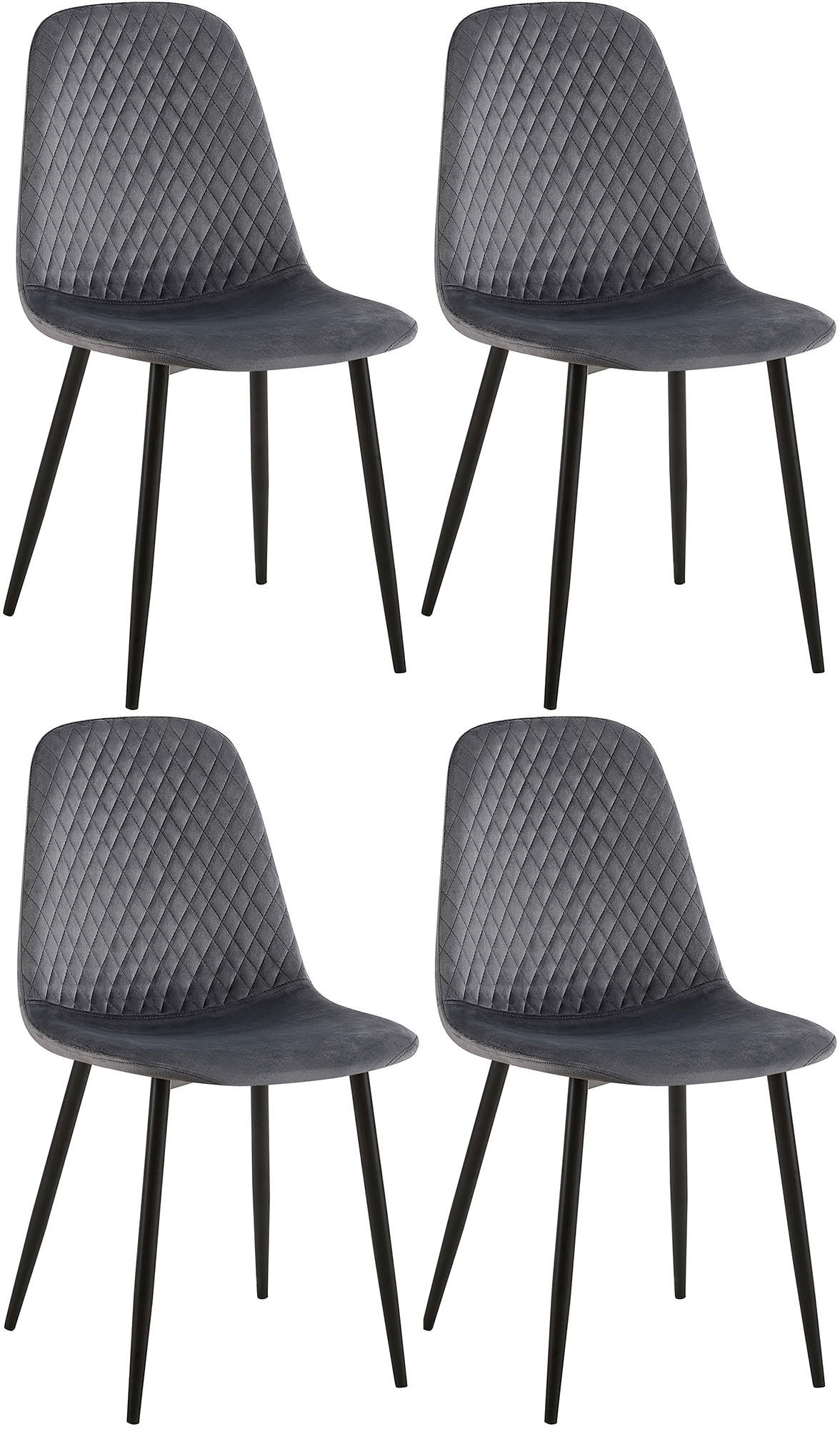 STUHL 4er Set Samt Dunkelgrau - Dunkelgrau/Schwarz, Textil/Metall (44/88/54cm) - CLP