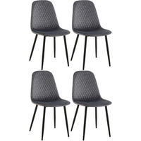 STUHL 4er Set Samt Dunkelgrau - Dunkelgrau/Schwarz, Textil/Metall (44/88/54cm) - CLP