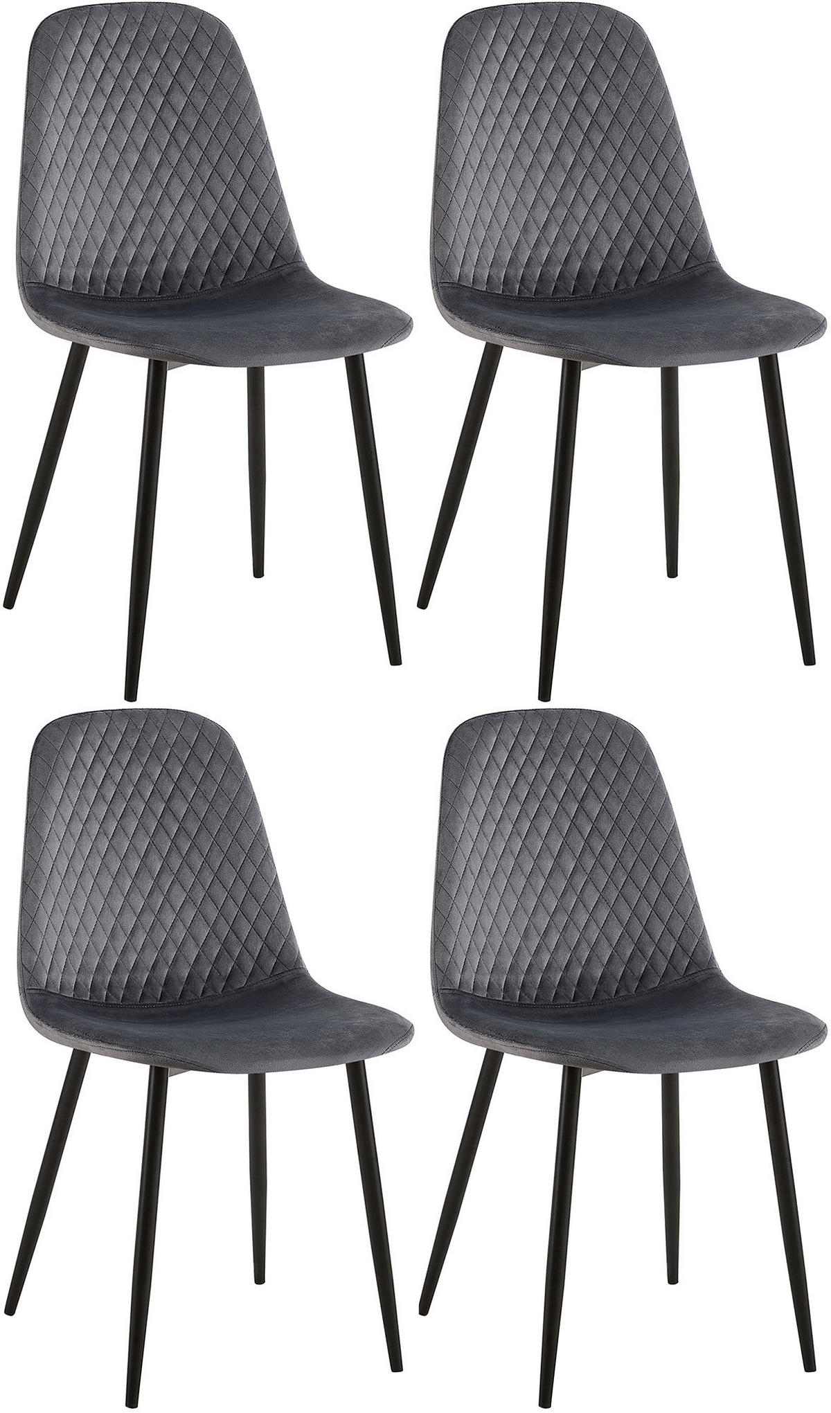 STUHL 4er Set Samt Dunkelgrau - Dunkelgrau/Schwarz, Textil/Metall (44/88/54cm) - CLP