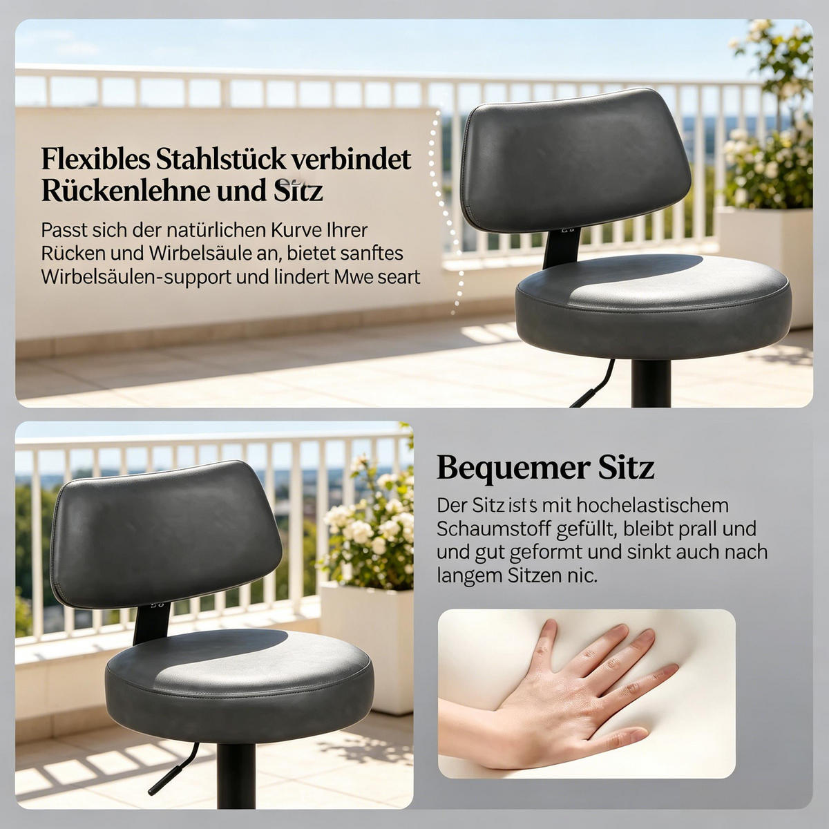 BARHOCKER DE-36212 2er Set mit Kunstlederbezug Anthrazit - Anthrazit, Metall (41/109/41cm) - ComfortXL