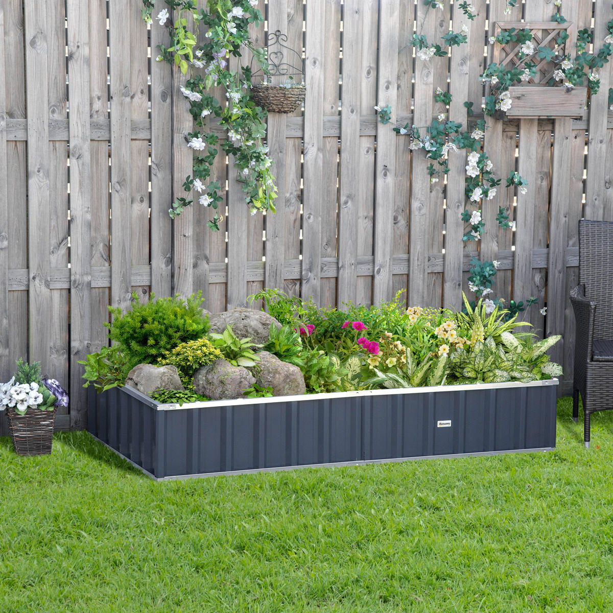 HOCHBEET DE-12109 modular 174/90/30 cm, Montage ohne Werkzeug Anthrazit - Grau, Metall (174/30/90cm) - ComfortXL
