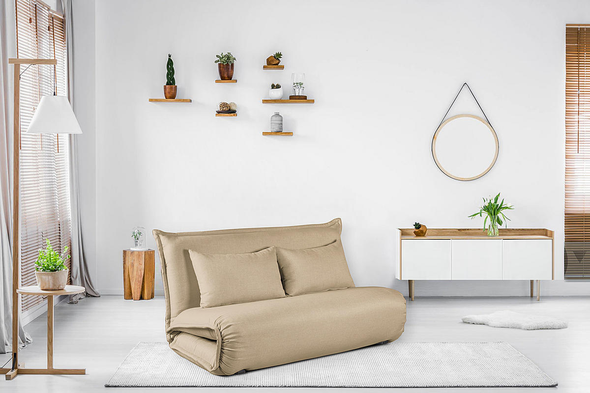 SCHLAFSOFA - Creme, Textil/Metall (150/75/85cm) - home24