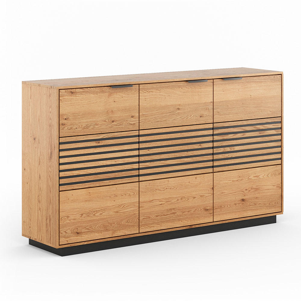 KOMMODE Tirano Eiche Natur / Lamellen schwarz 154 / 39 / 84cm - Eiche Bianco/Eichefarben, Holz/Metall (154/84/39cm) - Feldmann-Wohnen