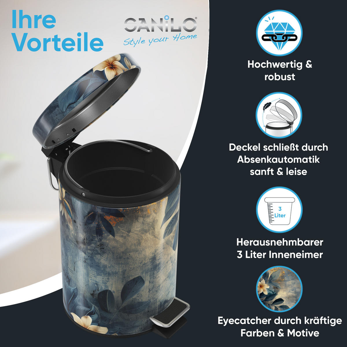 KOSMETIKEIMER Lilybud - Gelb/Grau, Kunststoff/Metall (17/25/25cm) - Sanilo