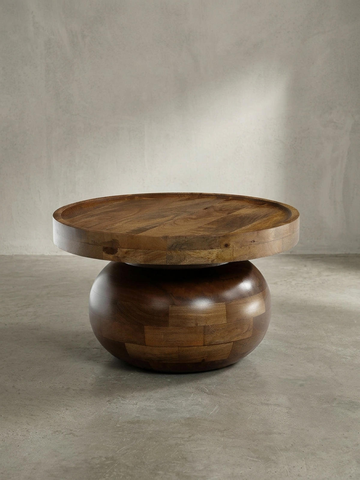 COUCHTISCH rund in Walnussfarbe, Massivholz Mango, 50x50x30,5 cm, niedrig, modern, natürliche Holzmaserung - Braun, Holz (50/50/30cm) - KADIMA DESIGN
