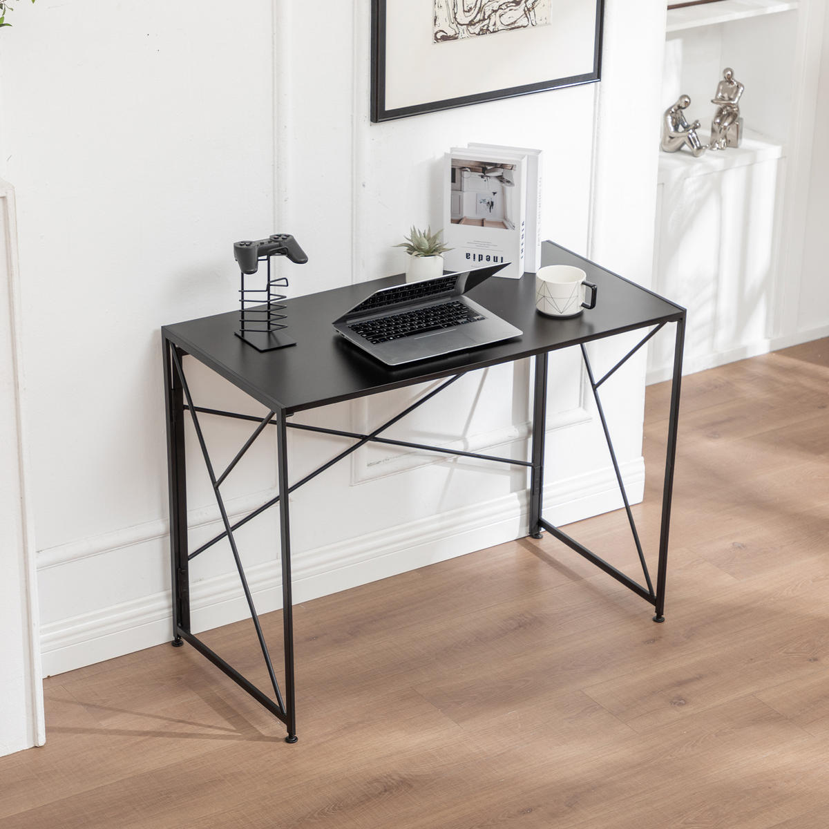 SCHREIBTISCH Faltbarer Wohnzimmertisch mit Schnellaufbau, Holzoptik, Einheitsgröße / MDF - Schwarz, Holzwerkstoff/Metall (99/50/75cm) - EVRYAE