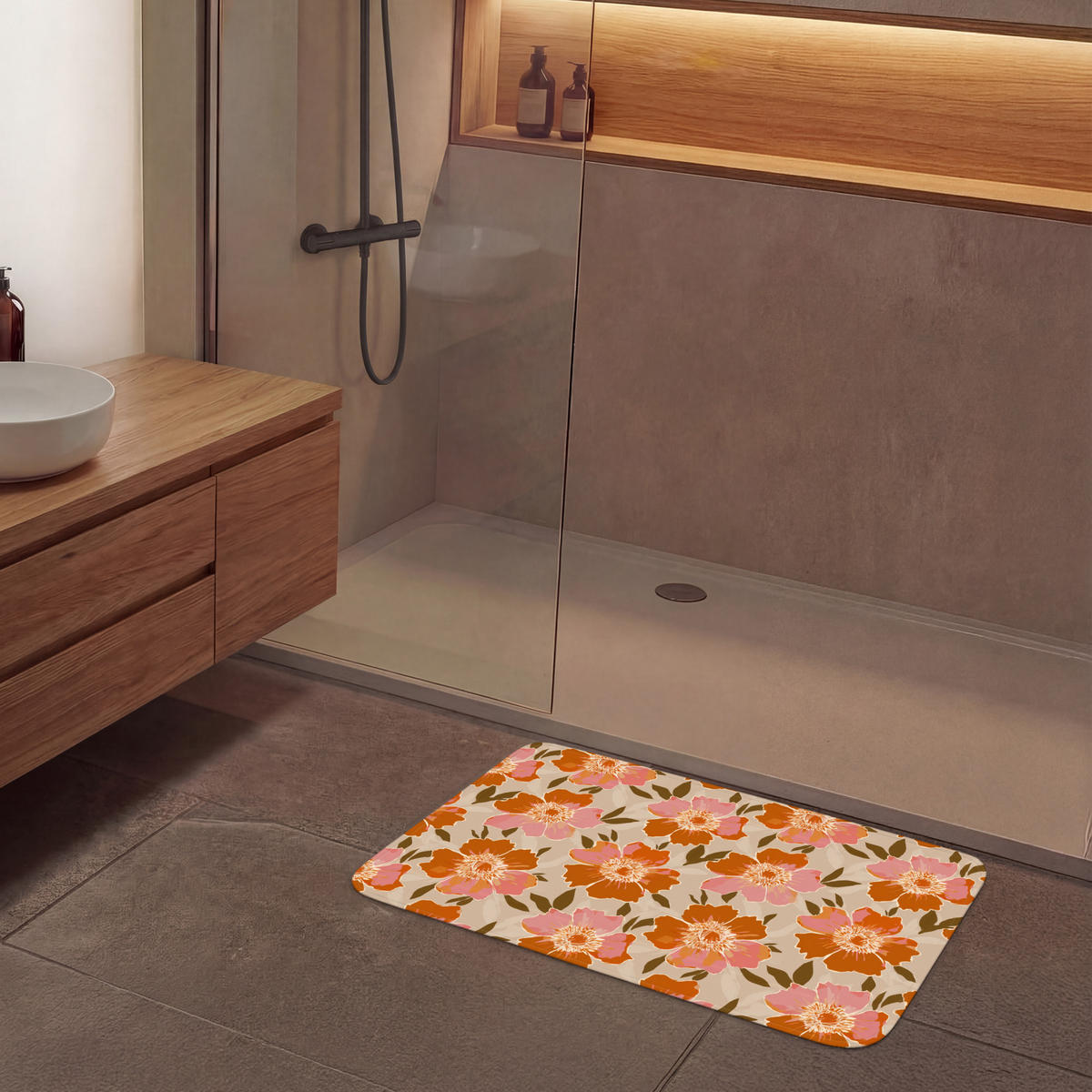 KÚPEĽŇOVÁ PREDLOŽKA Kvety - Motív - Retro 90x60 cm - viacfarebná, textil/plast (90/60cm) - OnlyWow