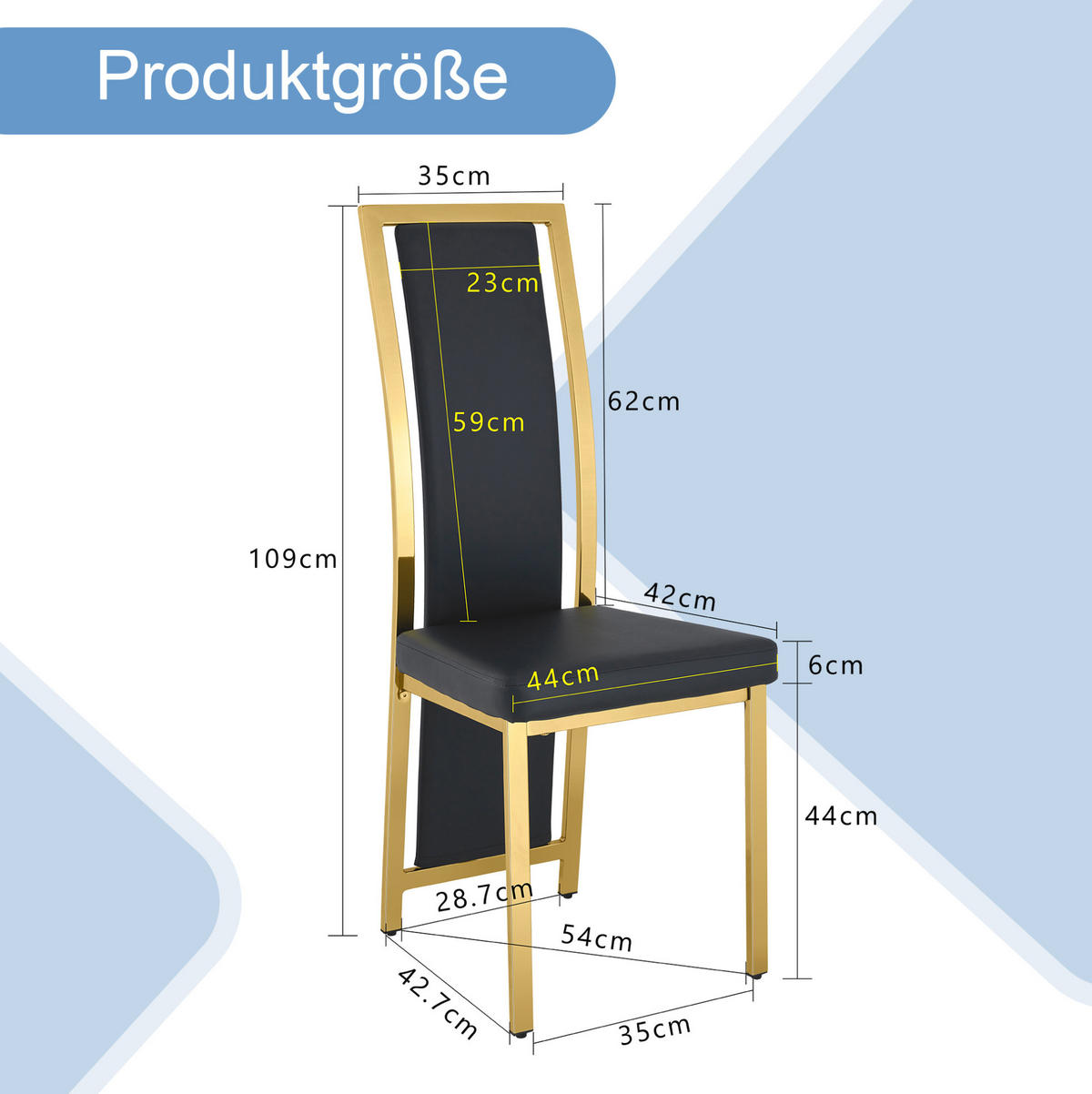ESSZIMMERSTUHL 2er-Set 109 cm Metall PU-Leder Schwarz Gold - Schwarz, Metall (42.7/109/44cm) - Meubliv