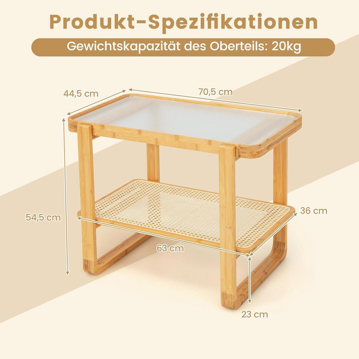 BEISTELLTISCH 55cm Holz - Braun, Holz (71/45/55cm) - COSTWAY