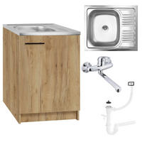 SPÜLUNTERSCHRANK 60cm mit Spüle + Armatur + Siphon Eichenfarbe - Eichefarben, Holzwerkstoff (60/82/50cm) - Stamar