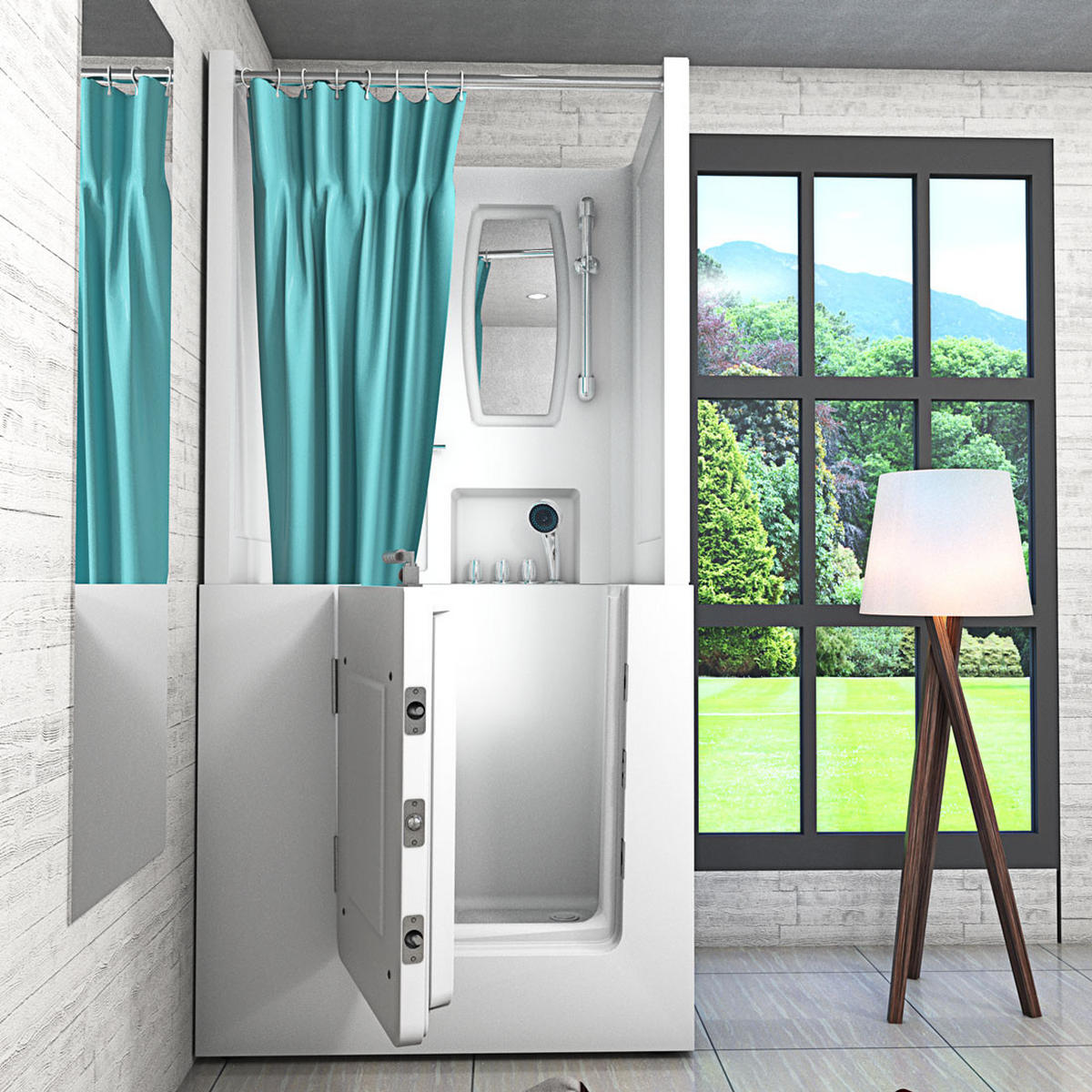 DUSCHE mit Sitzwanne und Tür S02D-TH-A-L - Weiß, Glas/Kunststoff (78/100/205cm) - AcquaVapore by Sandra Jentho