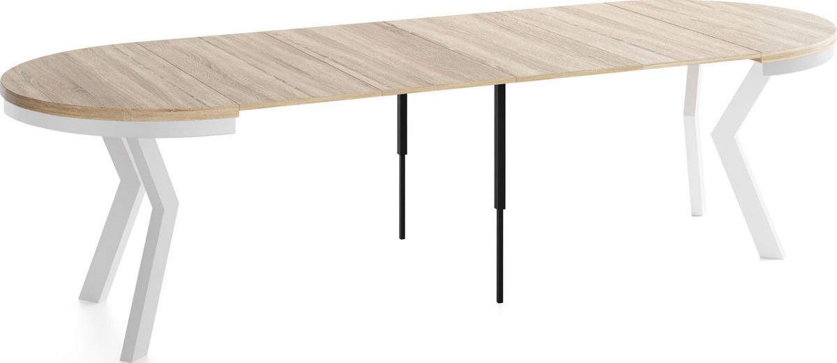 ESSTISCH Savio Weiß Neo rund ausziehbar verlängerbar XXL, Eiche Sonoma Hellbraun 100-300/100/77 cm - Weiß/Sonoma Eiche, Holz/Holzwerkstoff (100/100/77cm) - WFL GROUP