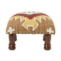KELIM-HOCKER Jaipur mit Holzbeinen, Ethno-Muster, 40/40/25 cm - Multicolor, Textil (40/25/40cm) - Homescapes