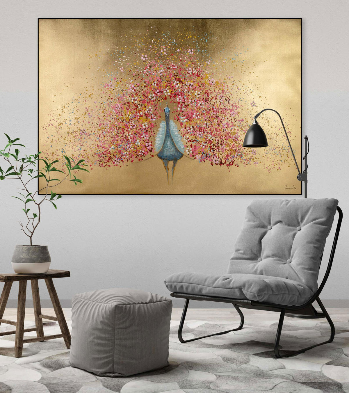 ÖLGEMÄLDE 120/80 cm - Pink/Goldfarben, Holz/Textil (1.92/80cm) - KUNSTLOFT