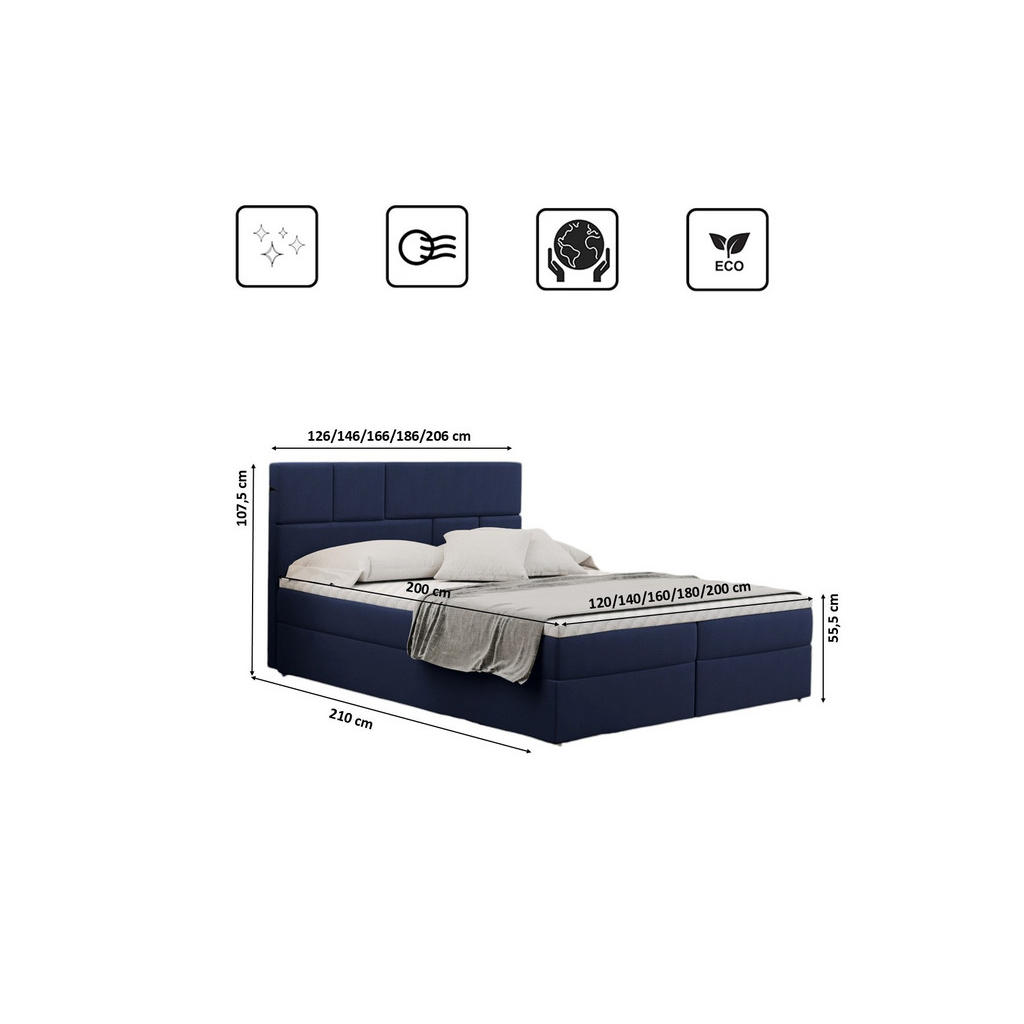 Thumbnail - Kaiser Möbel Boxbett, Dunkelblau, Textil, H3, Höhe ca. 20 cm, einzeln stellbar,Rechteckig, Kufe, 140x200 cm, Schlafzimme...