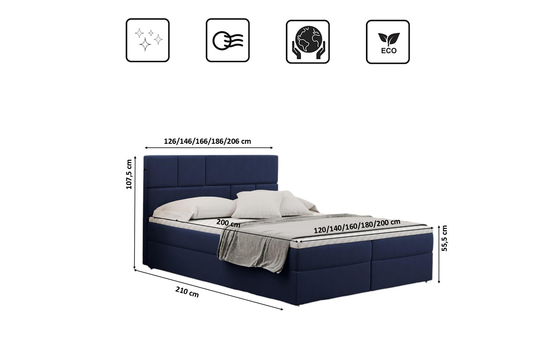 Thumbnail - Kaiser Möbel Boxbett, Dunkelblau, Textil, H3, Höhe ca. 20 cm, einzeln stellbar,Rechteckig, Kufe, 160x200 cm, Schlafzimme...