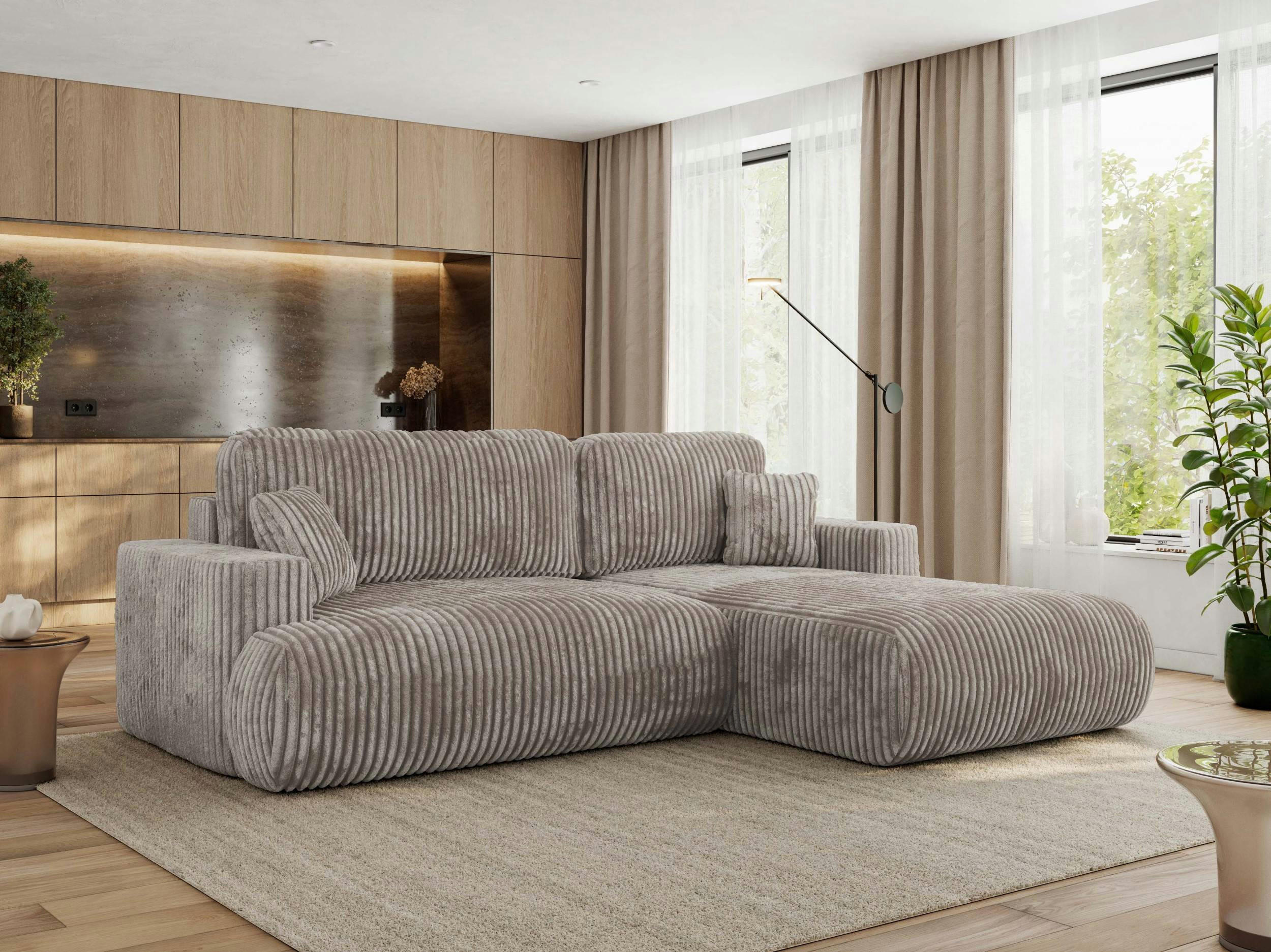 ECKSOFA OVO L Hellbraun Cord - Rechts Seite - Hellbraun/Schwarz, Kunststoff/Textil (195/271cm) - MKS