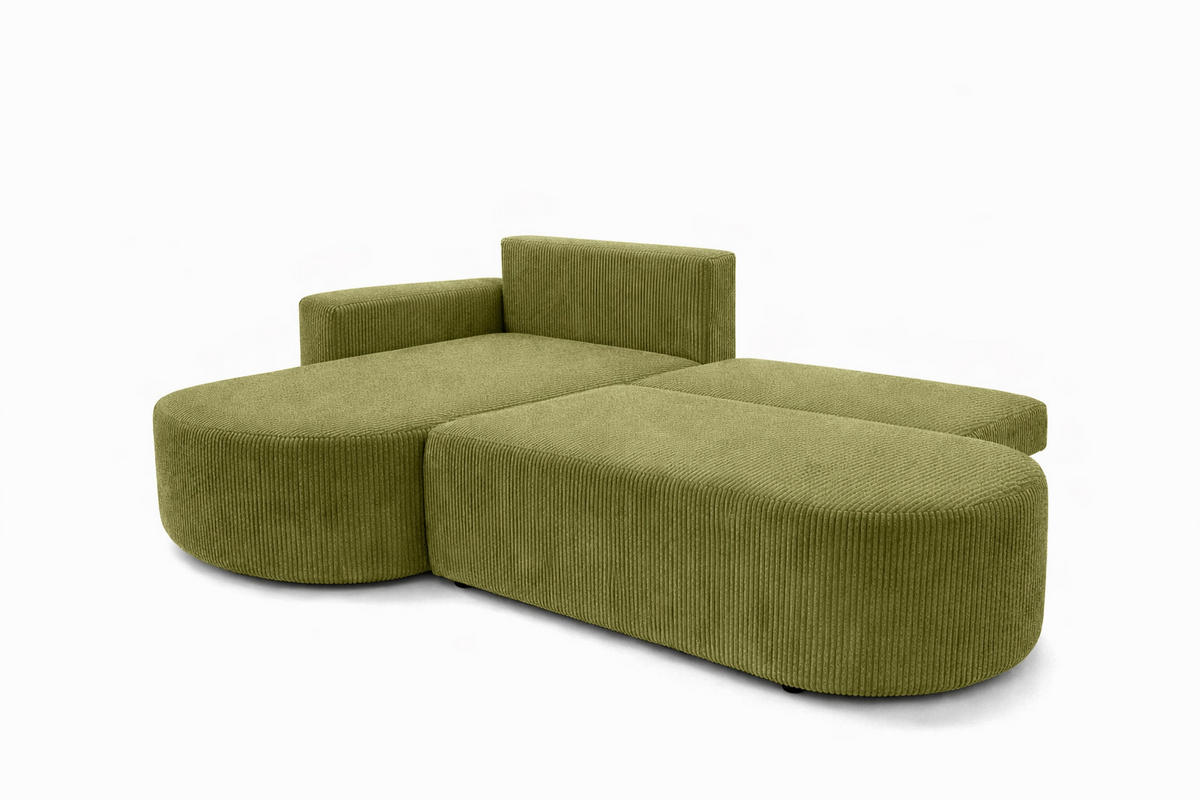 ECKSOFA Mit Schlaffunktion Und Bettkasten, Cordstoff Poso, Olive, Links, ROUND ONE OPEN XL - Olivgrün, Holz (262/175cm) - Kaiser Möbel