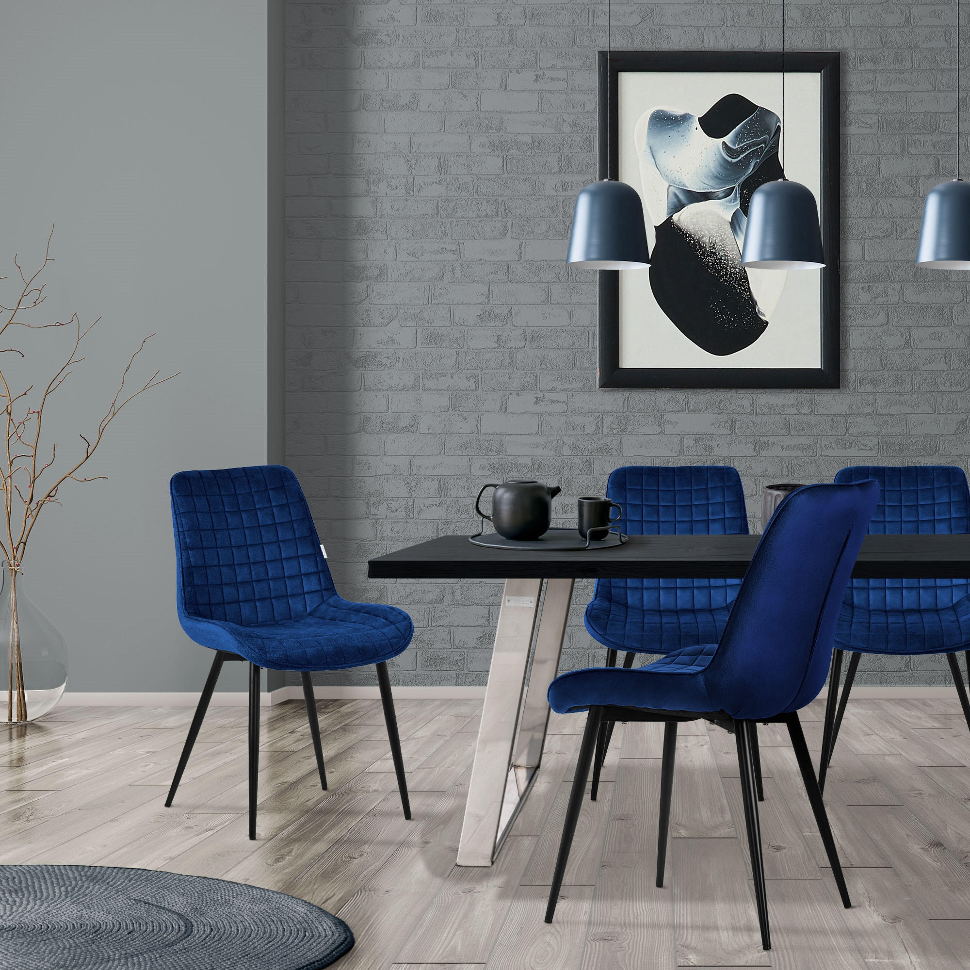 Thumbnail - Ml-Design Esszimmerstuhl, Dunkelblau, Metall, 2-Sitzer, 52x89x60 cm, Esszimmer, Stühle, Esszimmerstühle, Vierfußstühle