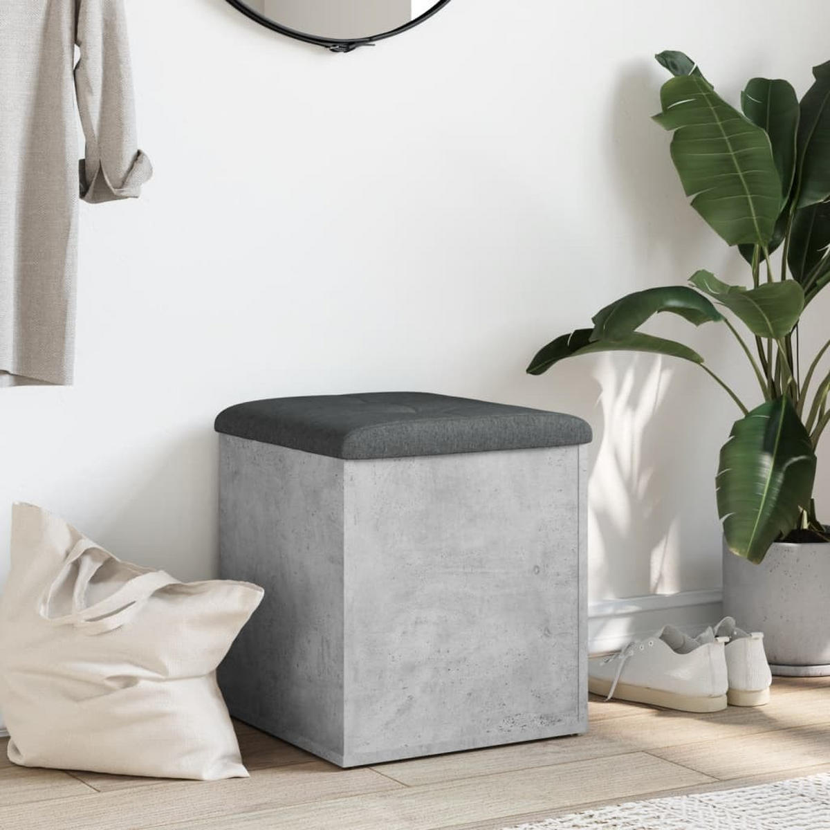 SITZBANK Jona mit Stauraum Betongrau 42x42x45 cm - Hellgrau, Holz (42/45/42cm) - DELUKE