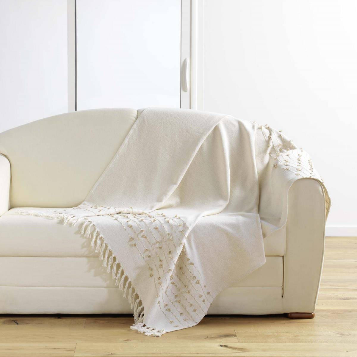 TAGESDECKE Golden Sunset 125/150 cm - Weiß, Naturmaterialien (150/125cm) - Douceur d´intérieur