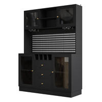 BUFFET DE-38417 140/40/185 cm mit LED-Beleuchtung und Weinregal Schwarz - Schwarz, Holzwerkstoff (140/185.7/40cm) - ComfortXL