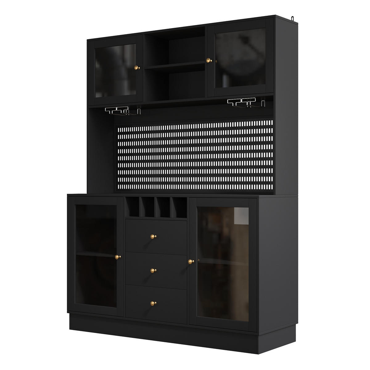 BUFFET 140/40/185,7 cm schwarz aus MDF und Glas mit LED-Beleuchtung - Schwarz, Holzwerkstoff (140/185.7/40cm) - OKWISH