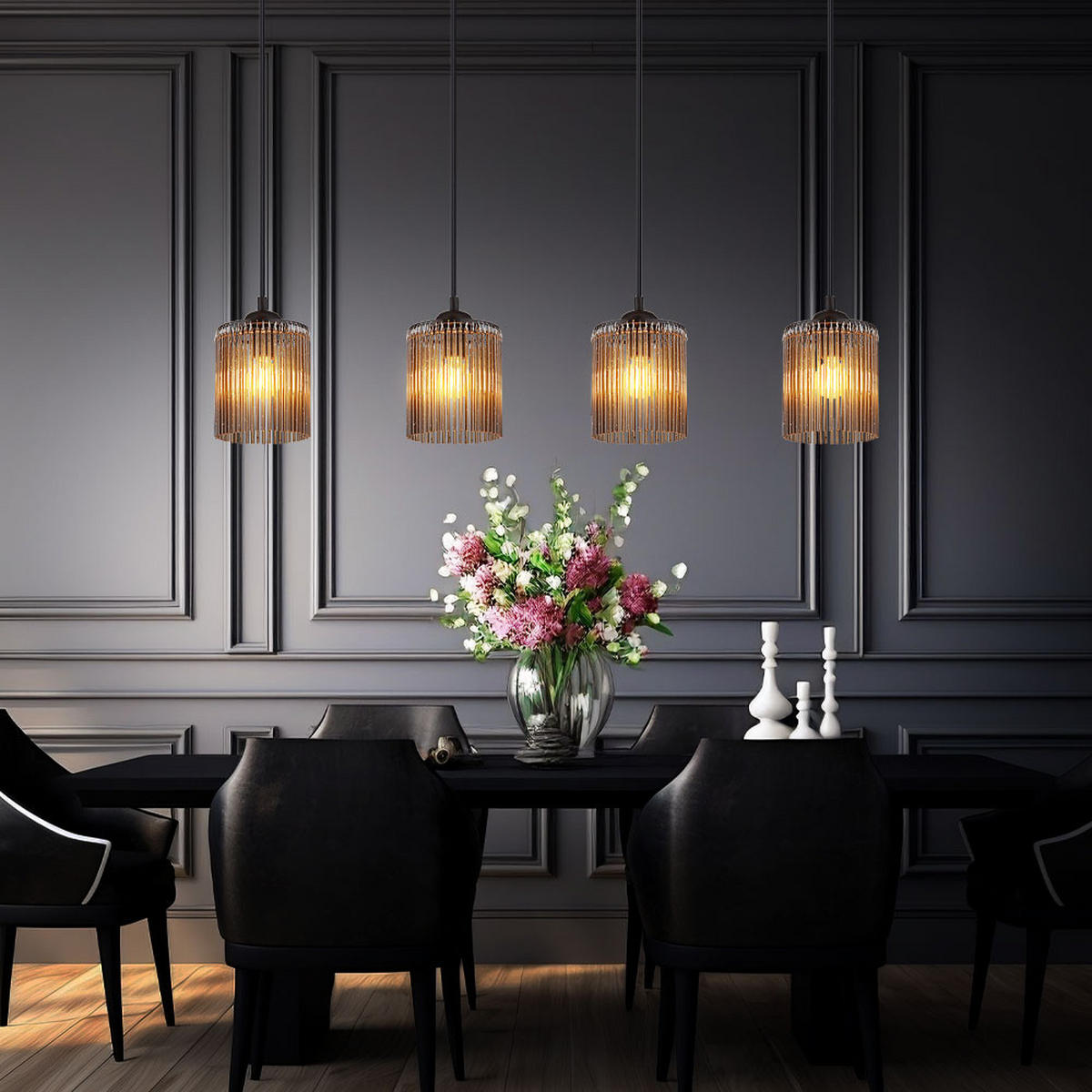 LED PENDELLEUCHTE Rauchfarben Schwarz 4-flammig - Grau, Metall (87/12/133cm) - Nowa