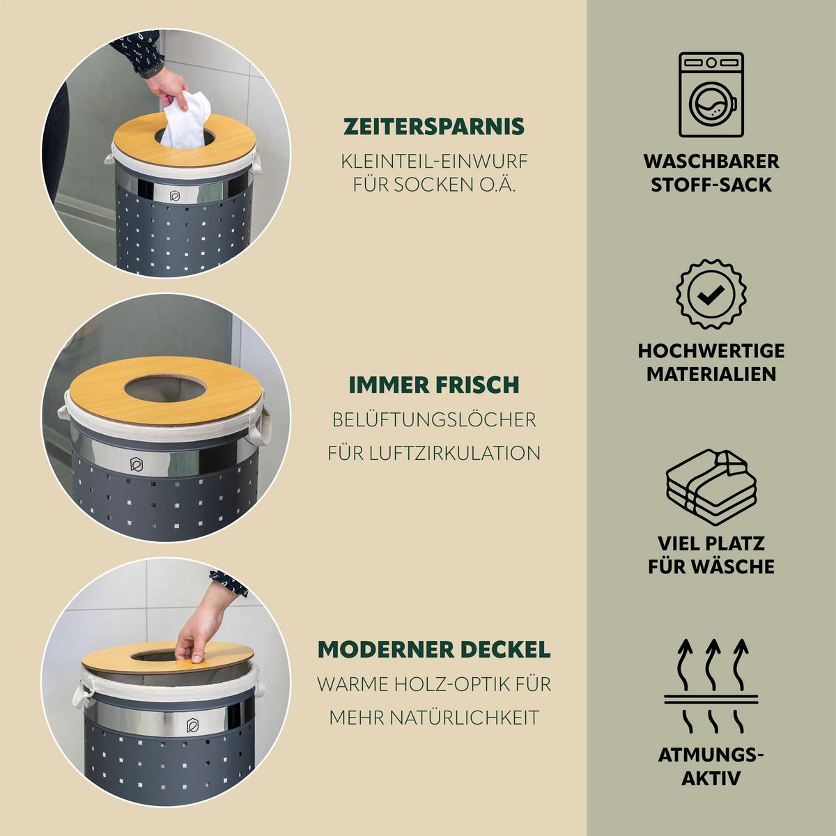 WÄSCHETONNE 50 Liter, grau - Grau, Metall (35.5/57.5/35.5cm) - eluno