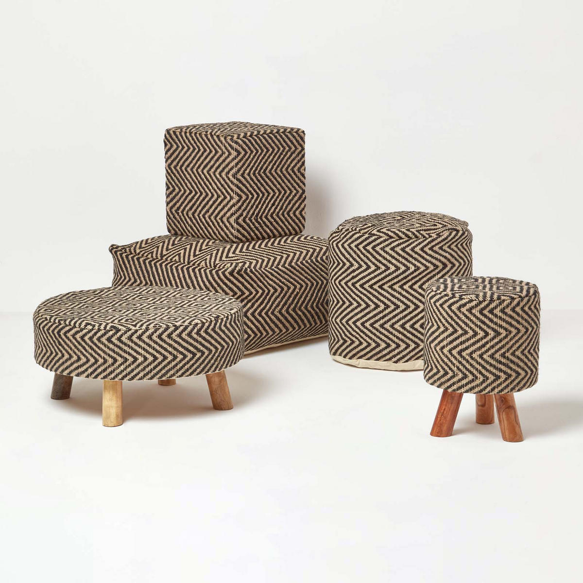 SITZPOUF rund mit Zickzack-Muster, 40/40/45 cm - Schwarz, Textil (45/40/45cm) - Homescapes