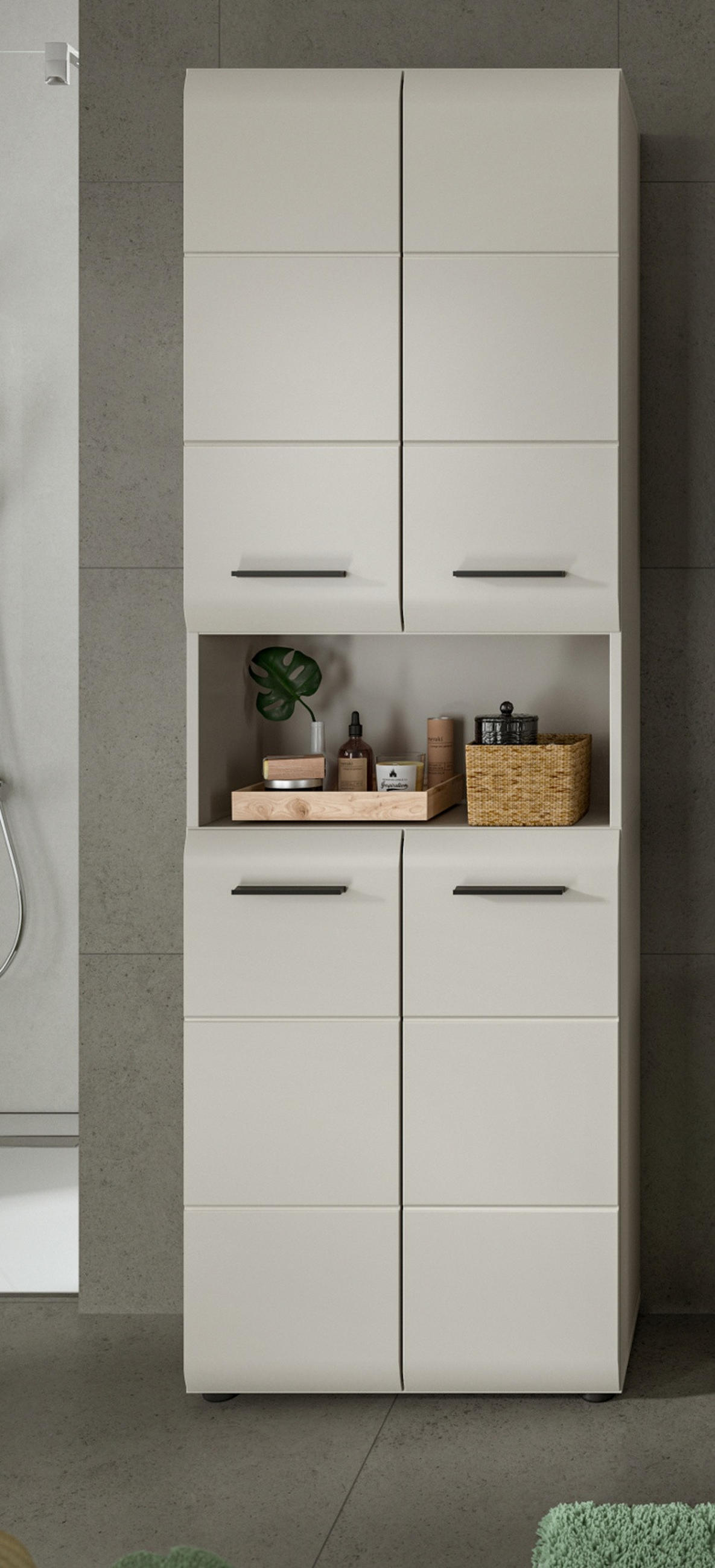 HOCHSCHRANK Kaschmir 60 x 185 cm, Badschrank mit viel Stauraum - Kaschmir/Schwarz, Holzwerkstoff/Kunststoff (60/185/30cm) - Inn.Furn