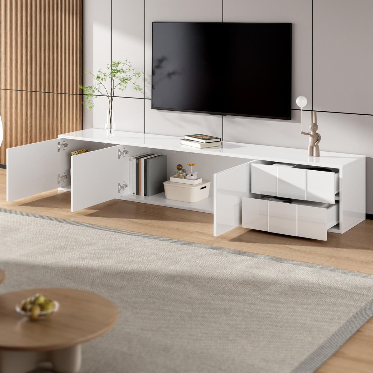 TV-LOWBOARD 170/30/30,5 cm Weiß aus MDF und Spanplatte mit Hochglanz-Optik - Weiß, Holzwerkstoff (30/30.5/170cm) - OKWISH