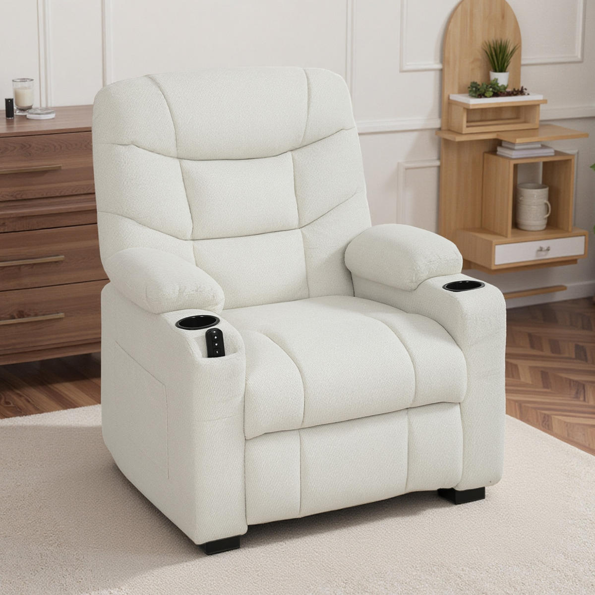 RELAXSESSEL,ELEKTRISCH 150° Samt Memory Fernbedienung Fußstütze,creme - Creme, Textil (90/105/94cm) - Vallsero