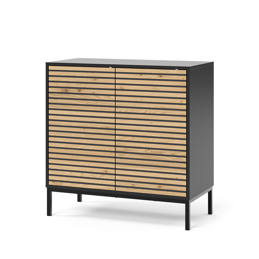 KOMMODE Eliza Schwarz/Eiche 80 x 81.2 cm mit 2 Türen - Honigeiche/Anthrazit, Holzwerkstoff (80/81.2/40cm) - Vicco