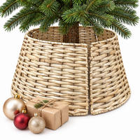 WEIHNACHTSBAUMROCK Natur 3-tlg. Weidengeflecht 50 cm - Hellbraun, Holz (20cm) - Relaxdays