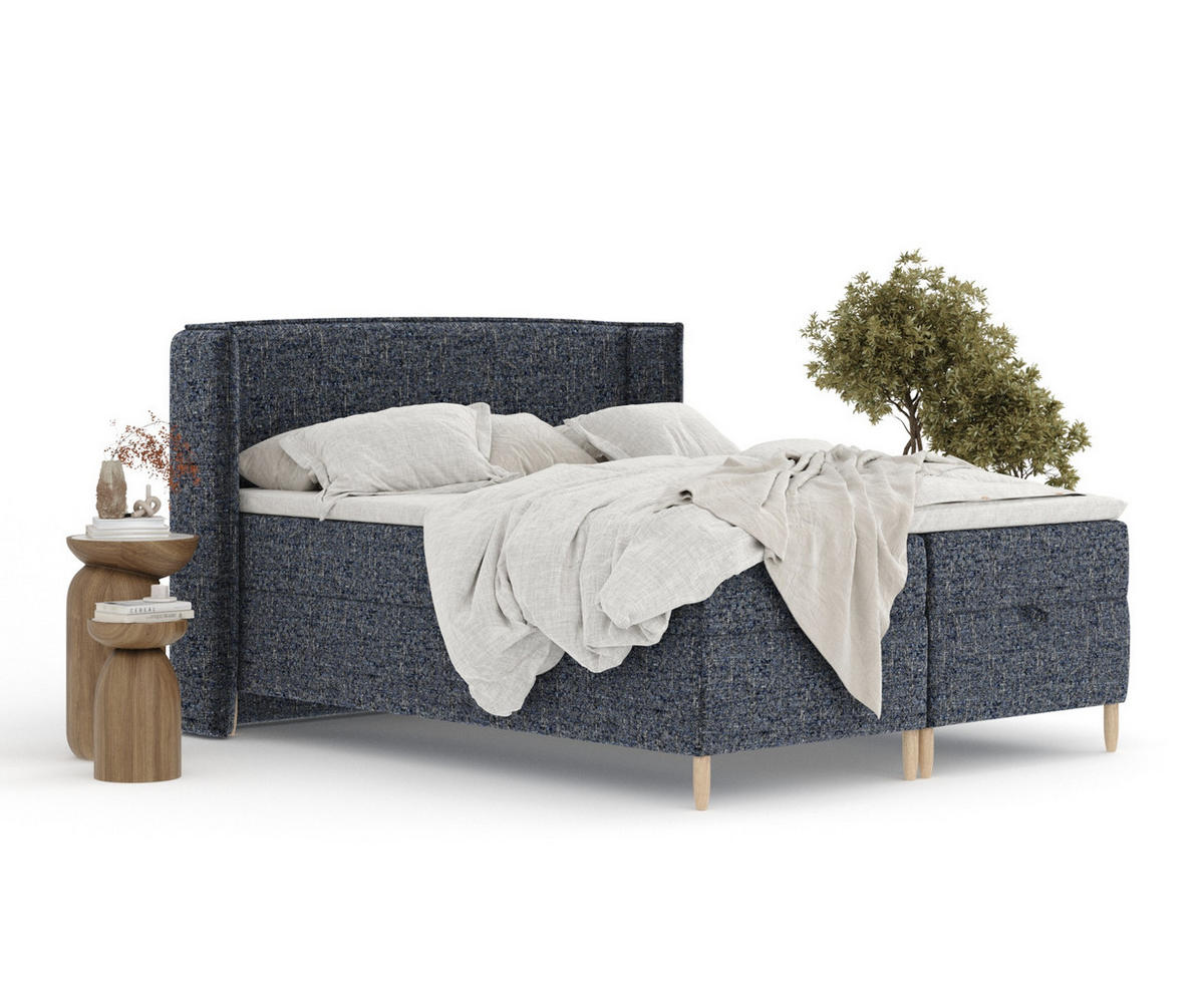 BOXBETT Monpelli Marineblau 140/200 cm im Webstoff - Naturfarben/Dunkelblau, Holz/Holzwerkstoff (140/200cm) - Maison de Reve