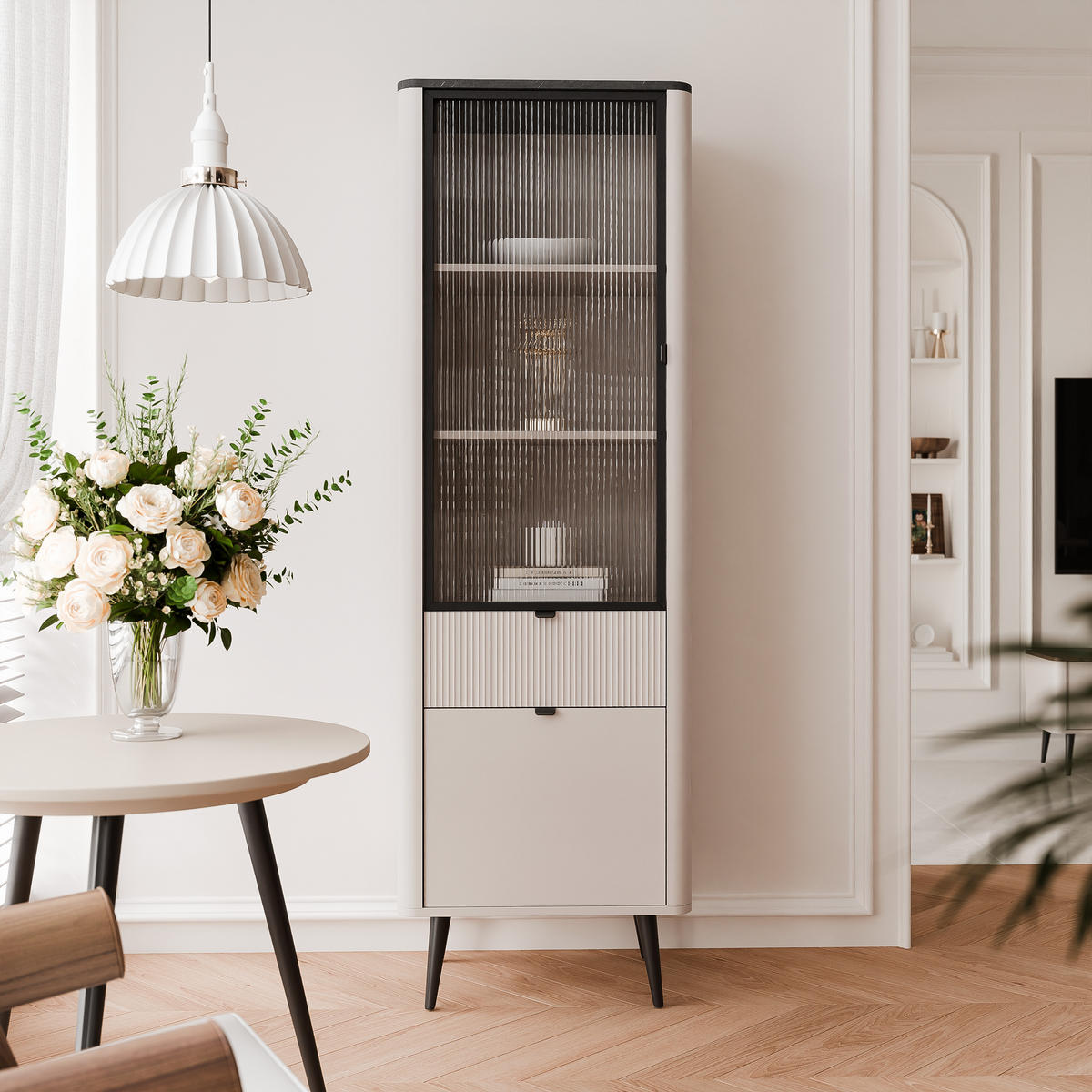 VITRINE NAVANI 60 cm Kaschmir Holz - Schwarz/Grau, Holzwerkstoff/Metall (60/191/40cm) - Idohome