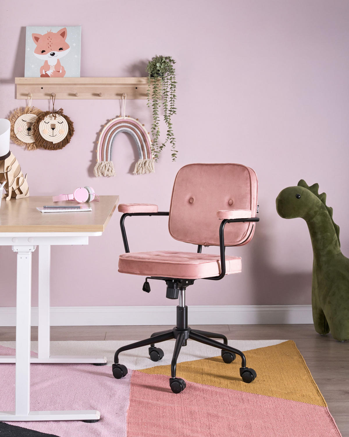 SCHREIBTISCHSTUHL Rosa Pawnee - Pink/Schwarz, Textil (62/88/43cm) - Beliani