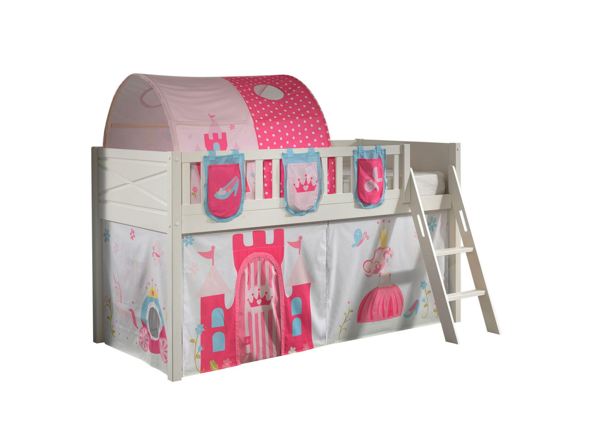 KINDERBETT Karyl 208x114x135 Massivholz Weiß Textilset Princess 4 - Magenta/Weiß, Holz (90/200cm) - 58aufmkessel