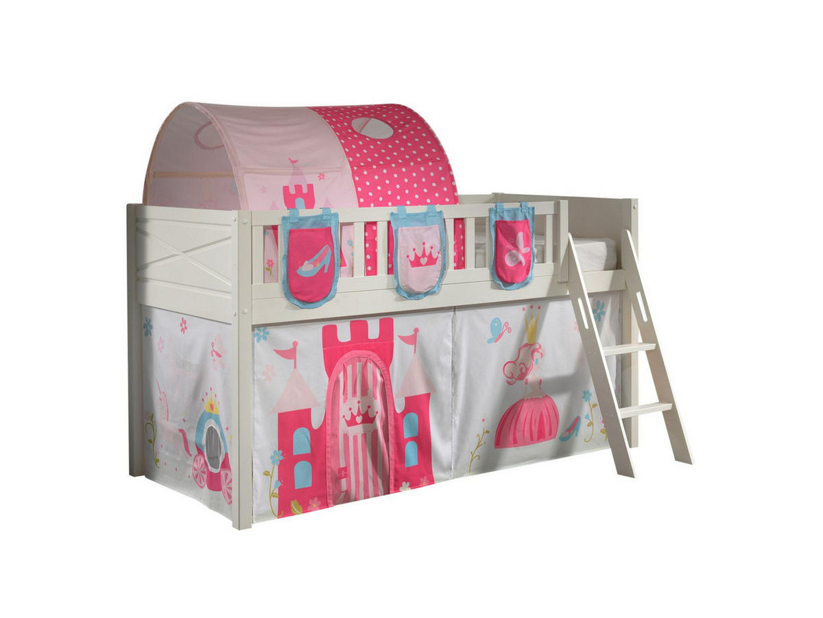 KINDERBETT Karyl 208x114x135 Massivholz Weiß Textilset Princess 4 - Magenta/Weiß, Holz (90/200cm) - 58aufmkessel
