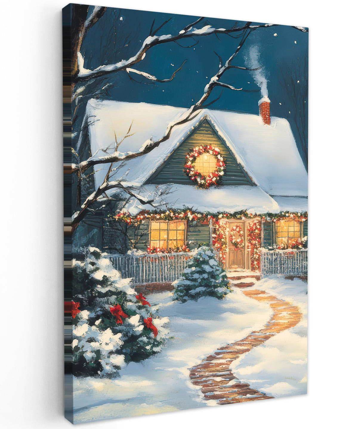 LEINWANDBILD Weihnachten - Weihnachtsbaum - Winter - Zuhause - Schnee 90x140 cm - Smaragdgrün, Textil (90/140cm) - MuchoWow