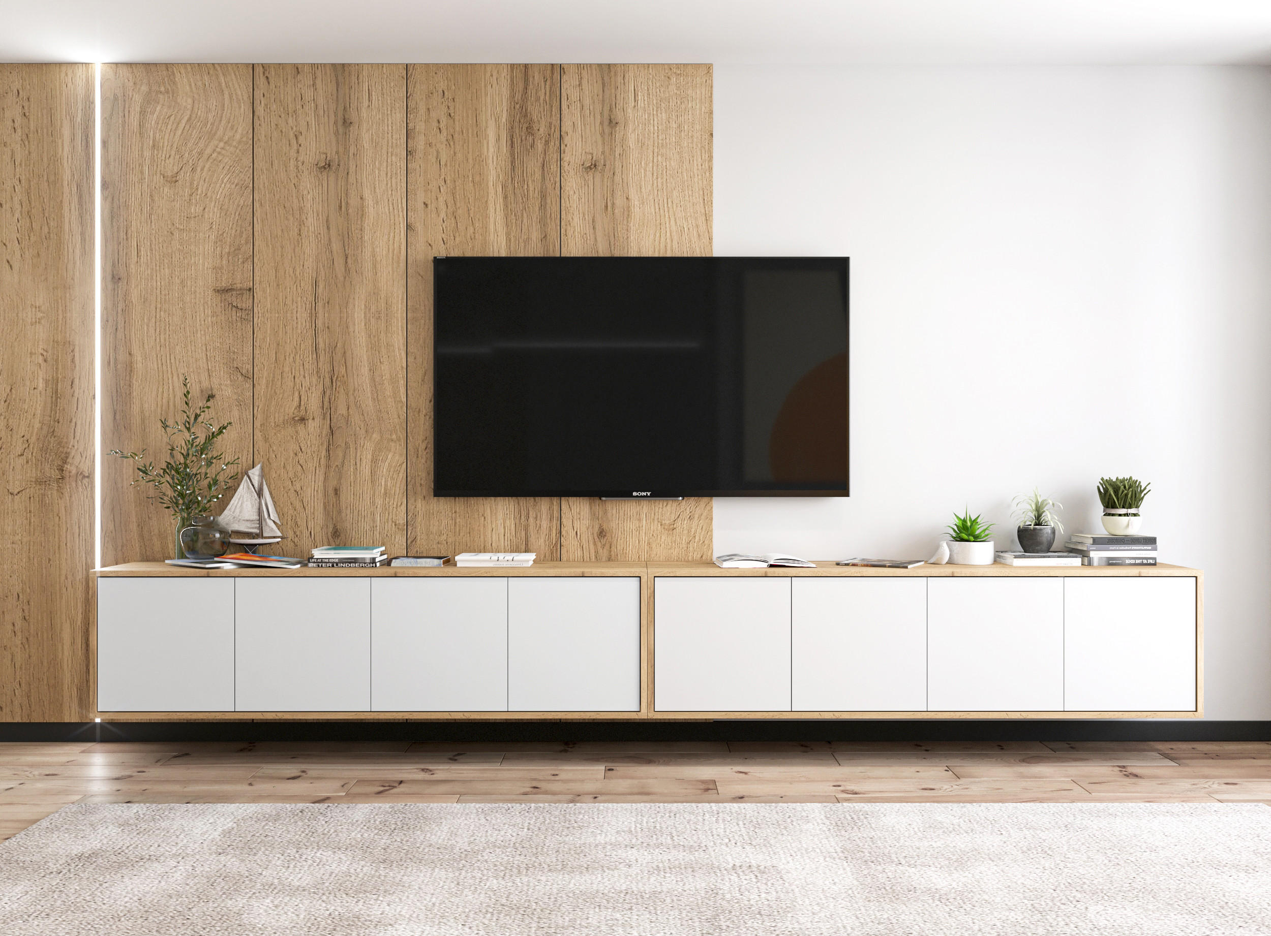 TV-LOWBOARD 2-er Set Apollo2 Eiche wotan Weiß Matt 150 cm - Weiß, Holzwerkstoff (300/39/35cm) - Meble Lindner