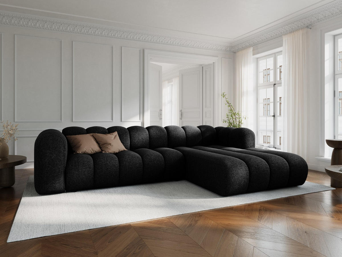 ECKSOFA modular rechts Lupine aus Chenille-Stoff schwarz 4 Sitzplätze - Schwarz, Textil (177/290cm) - Micadoni
