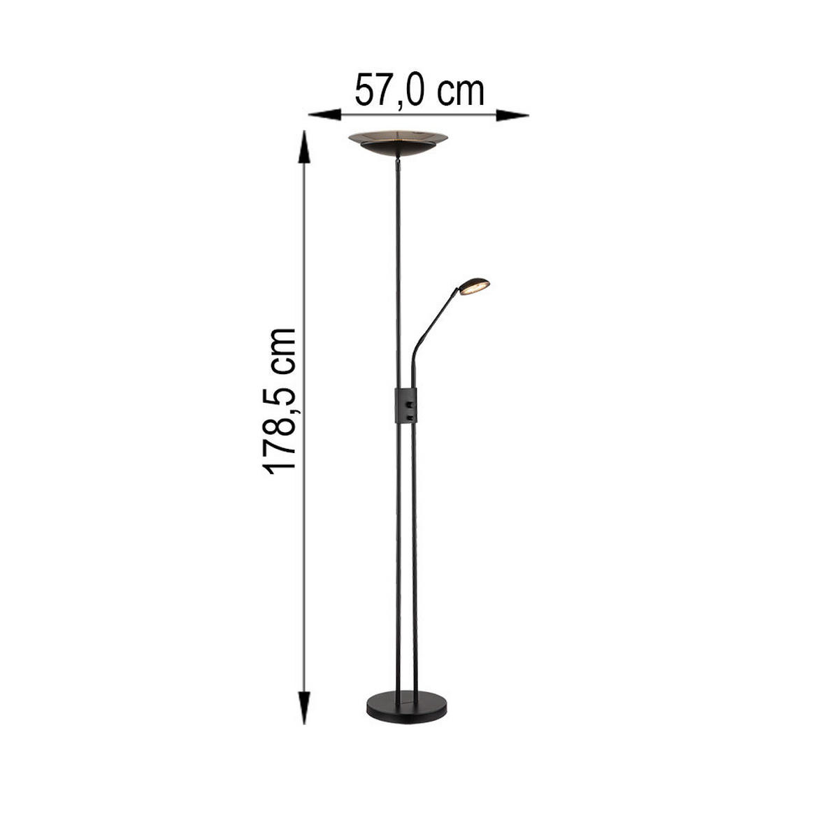 LED STEHLEUCHTE Metall Grau Rauchoptik - Grau, Glas (57/57/178.5cm) - Globo Lighting