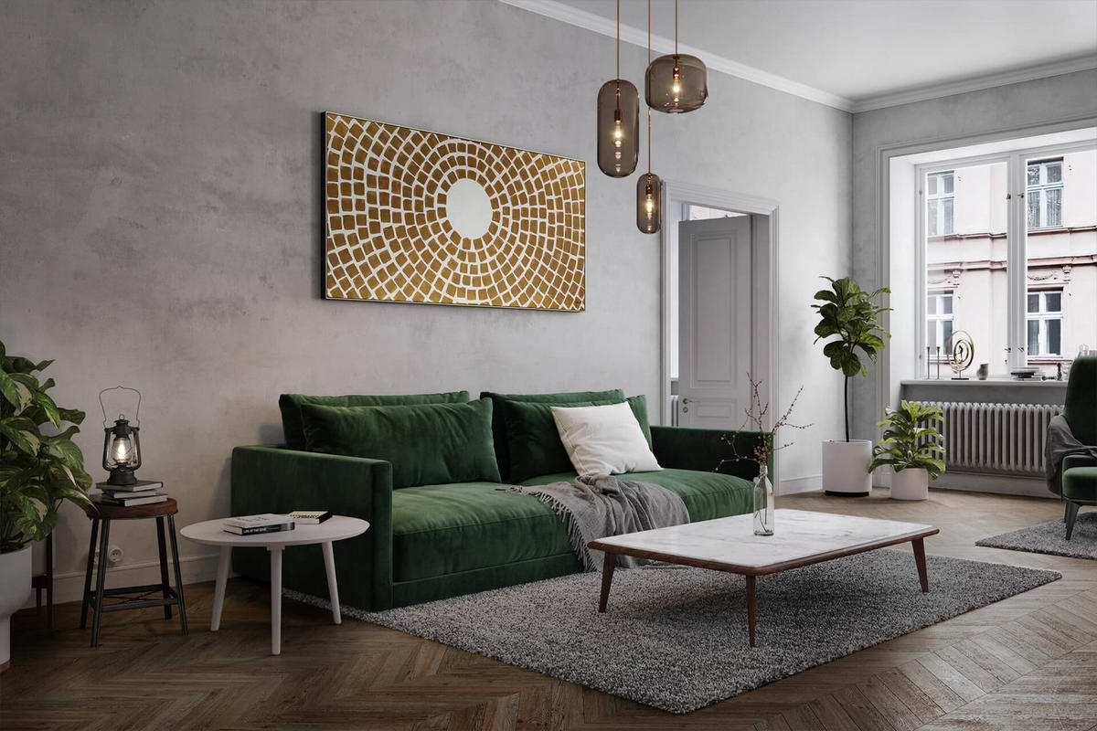 ÖLGEMÄLDE XXL Gold 200/100 cm - Goldfarben/Weiß, Holz/Textil (6.68/100cm) - KUNSTLOFT