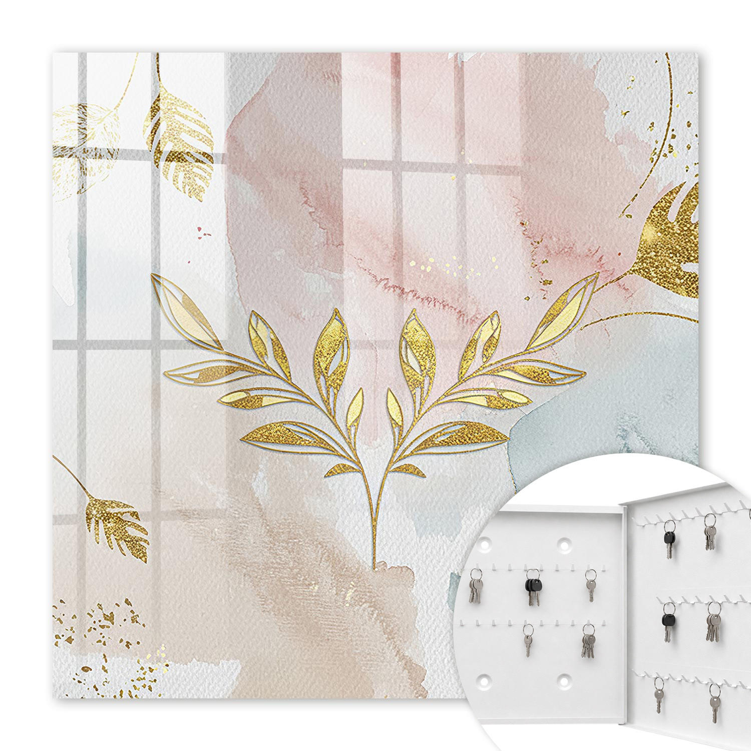 SCHLÜSSELBOX Weiß 30x30 cm – Türöffnung nach rechts - Pastellfarbener Charme - Pink, Metall (30/30/5cm) - TULUP