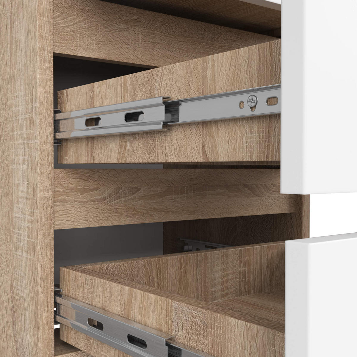 KOMMODE Eiche Sonoma, Weiß 57/40/35 - Weiß, Holzwerkstoff (40/57/35cm) - RAUMHIRSCH FURNITURE