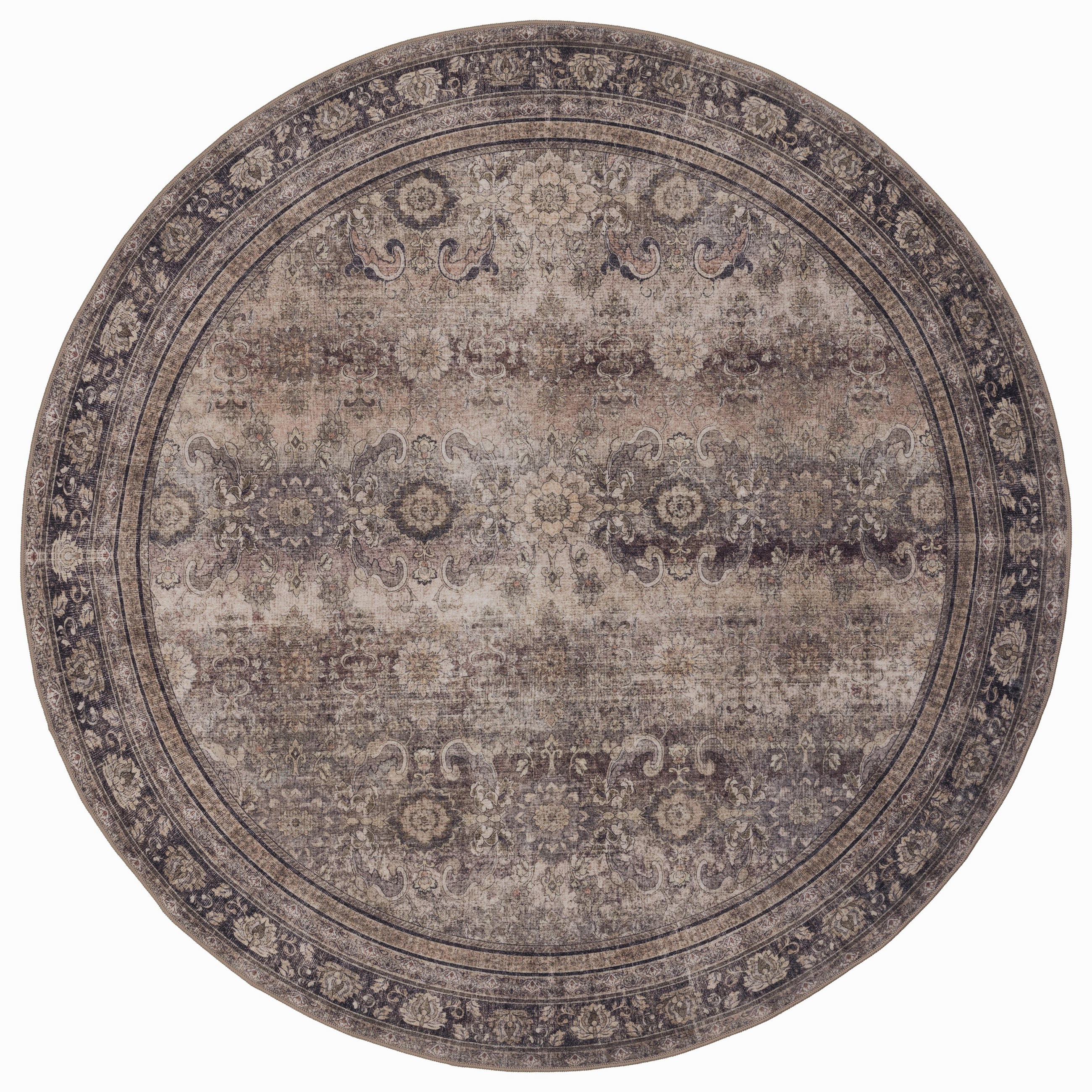 TEPPICH Kurzflor, waschbar, mit floralen Ornamenten, VERNANTE in Braun-Grau, Ø 120 cm - Braun, Textil (120/120cm) - KADIMA DESIGN