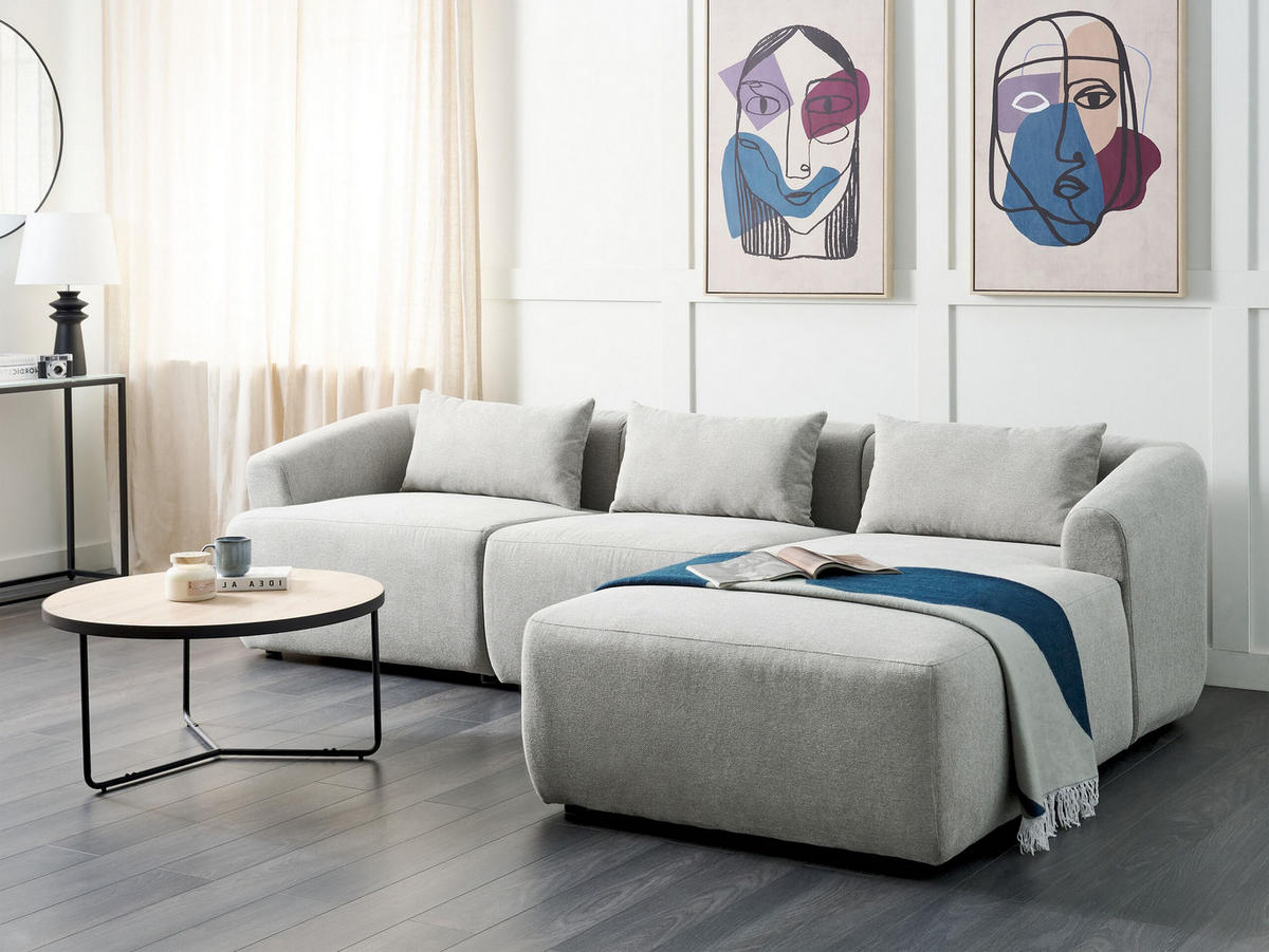 3-SITZER-ECKSOFA Stoff grau rechtsseitig Svansele - Grau, Textil (278/174cm) - Beliani